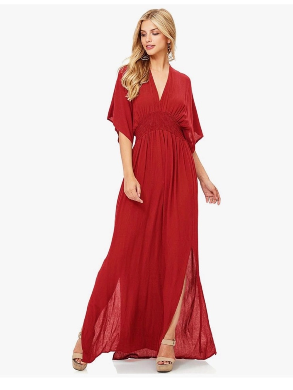 lovestitch Mauve V-Neck Smocked Waist Maxi with Side Slits